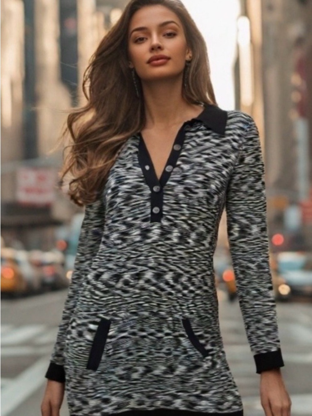 Missoni for Target Black & White Patterned Knit Polo Dress